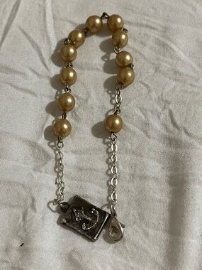 Gold Beaded Bracelet with Silver Chain and Anchor Book Charm